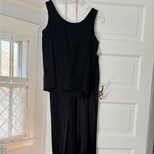 Jeanne Alexander Black Satin Tank/elastic Waist Pant Set Size M/8